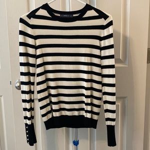 Zara Knit Black/White Striped Long Sleeve w/ Pearl Details